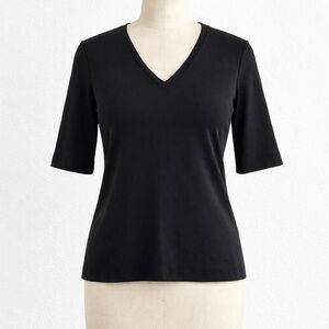 Neiman Marcus Exclusive Black V-Neck Women's Black Nylon Top Made USA Minimalist